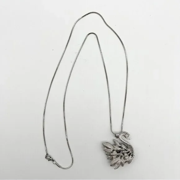 Louise Elliott Silver Tone Blue & Clear Crystal Swan Bird Pendant Necklace 29” - Picture 4 of 7
